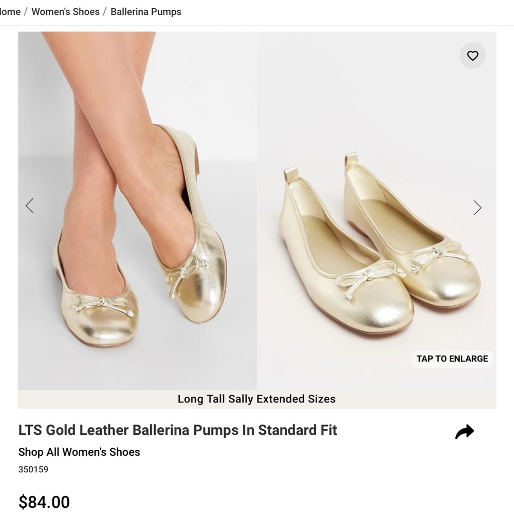 NWT Gold Leather Ballerina Pumps US 11